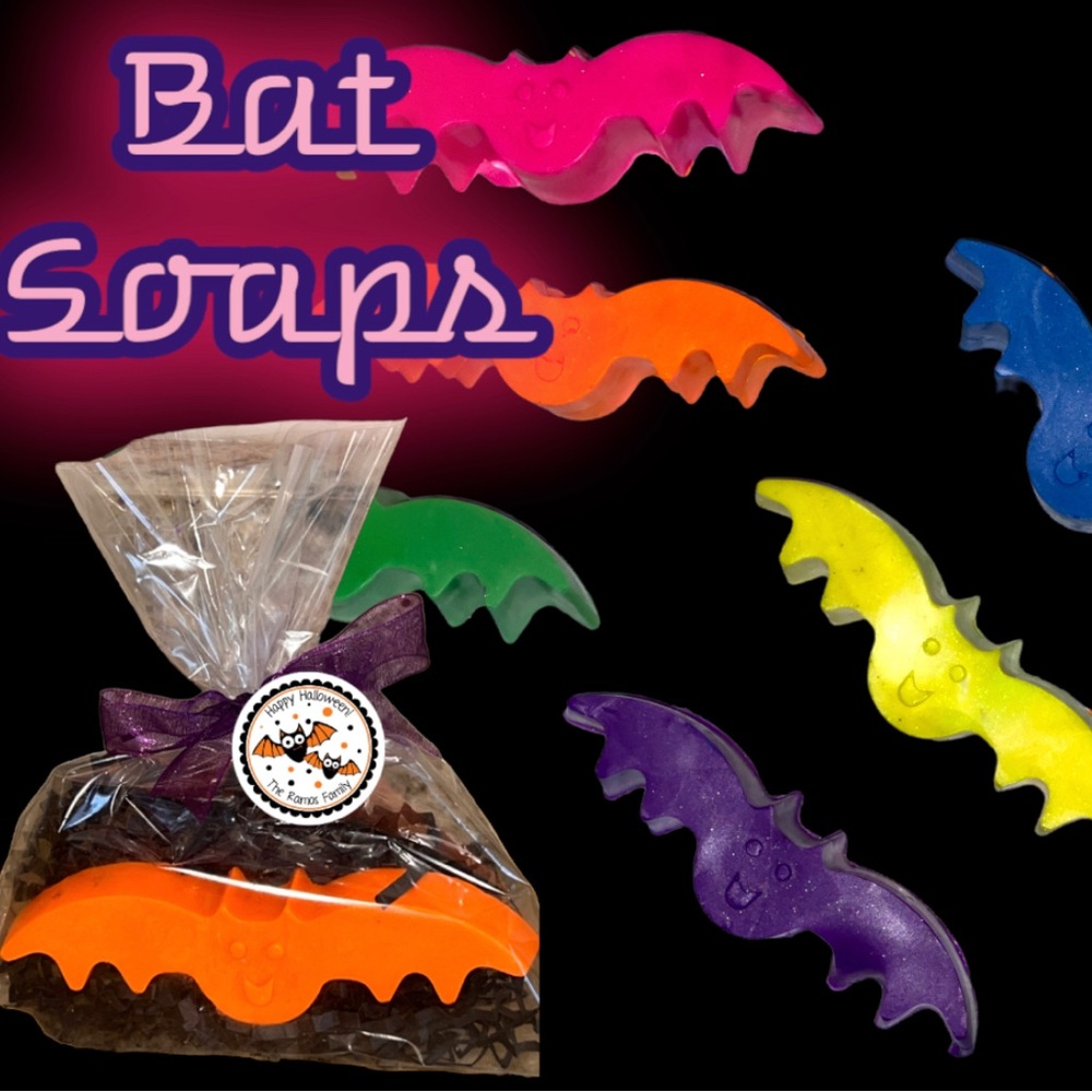 Set 12 Halloween Neon Bat Soap Favor Bags, Handmade Soaps, Baby Shower, Wedding